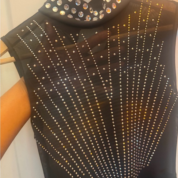 Black Mini Dress with Rhinestones - Picture 4 of 10